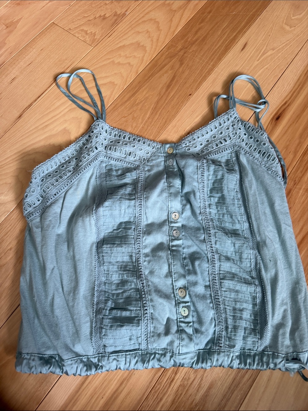 Light Blue Crochet-Trim Button-Front Cami